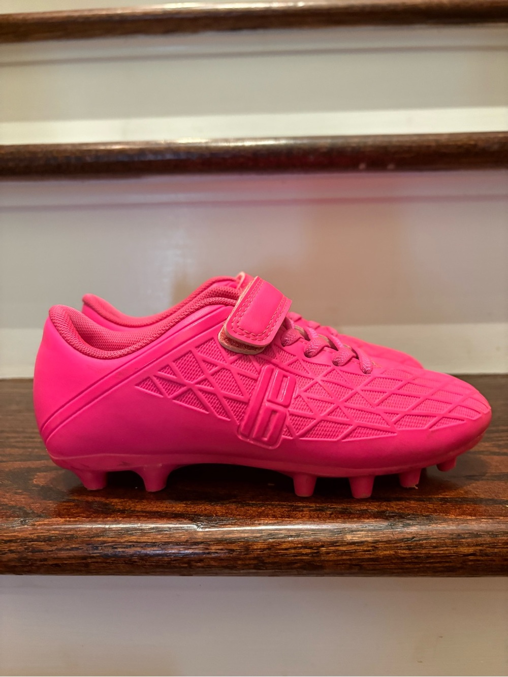 Youth Hot Pink Soccer Cleats with Hook-and-Loop Strap